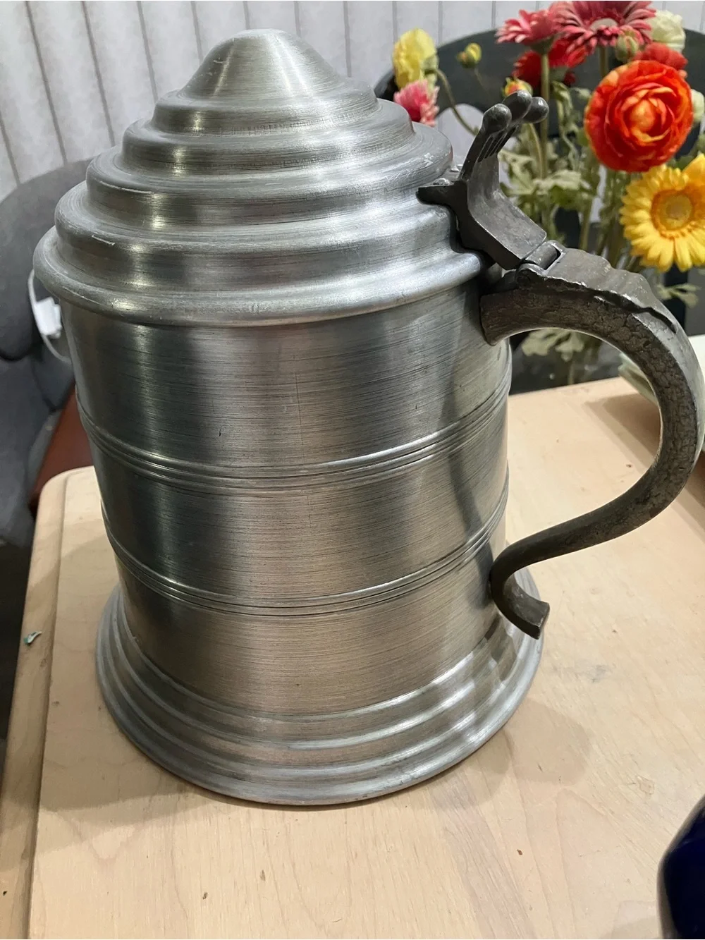 Vintage Large Pewter Aluminum Beer Stein Ice Bucket With Handle